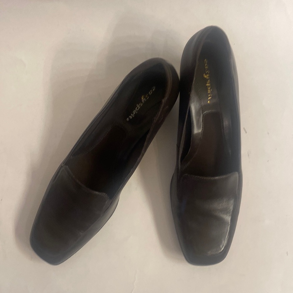 EASY SPIRIT Benitos Brown Leather Heeled Loafers Slip On 8 $69 EUC lcsr